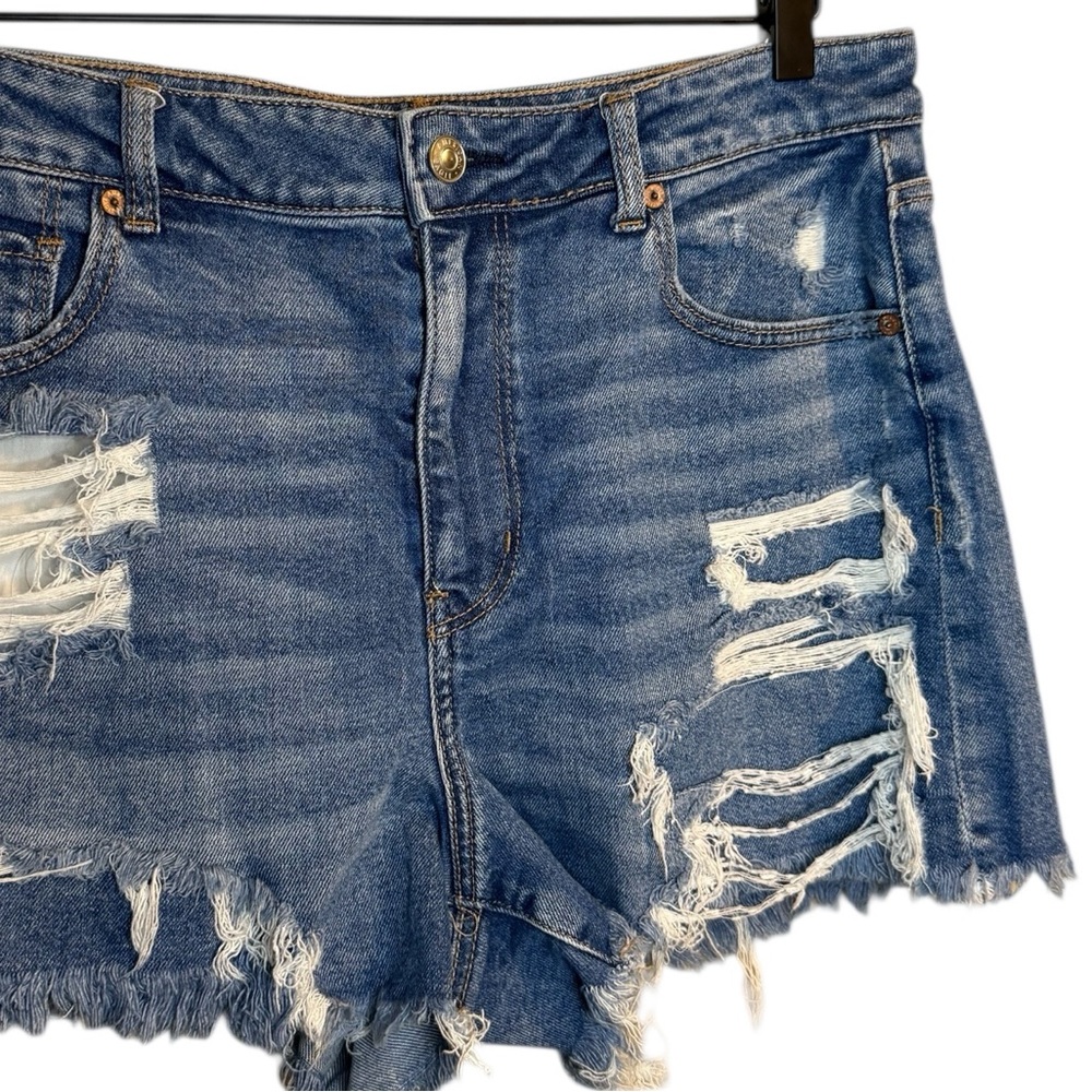 American Eagle Women’s Sz 14 Mom Shorts Denim Jean Distressed Stretch - Picture 5 of 7